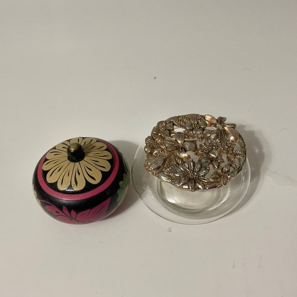 VTG Handpainted Lacquerware Trinket or Sugar Bowl & Glass Metal Trinket Dish - Picture 7 of 7